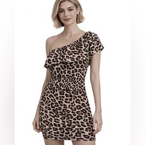 NWOT Sele Leopard print one shoulder dress